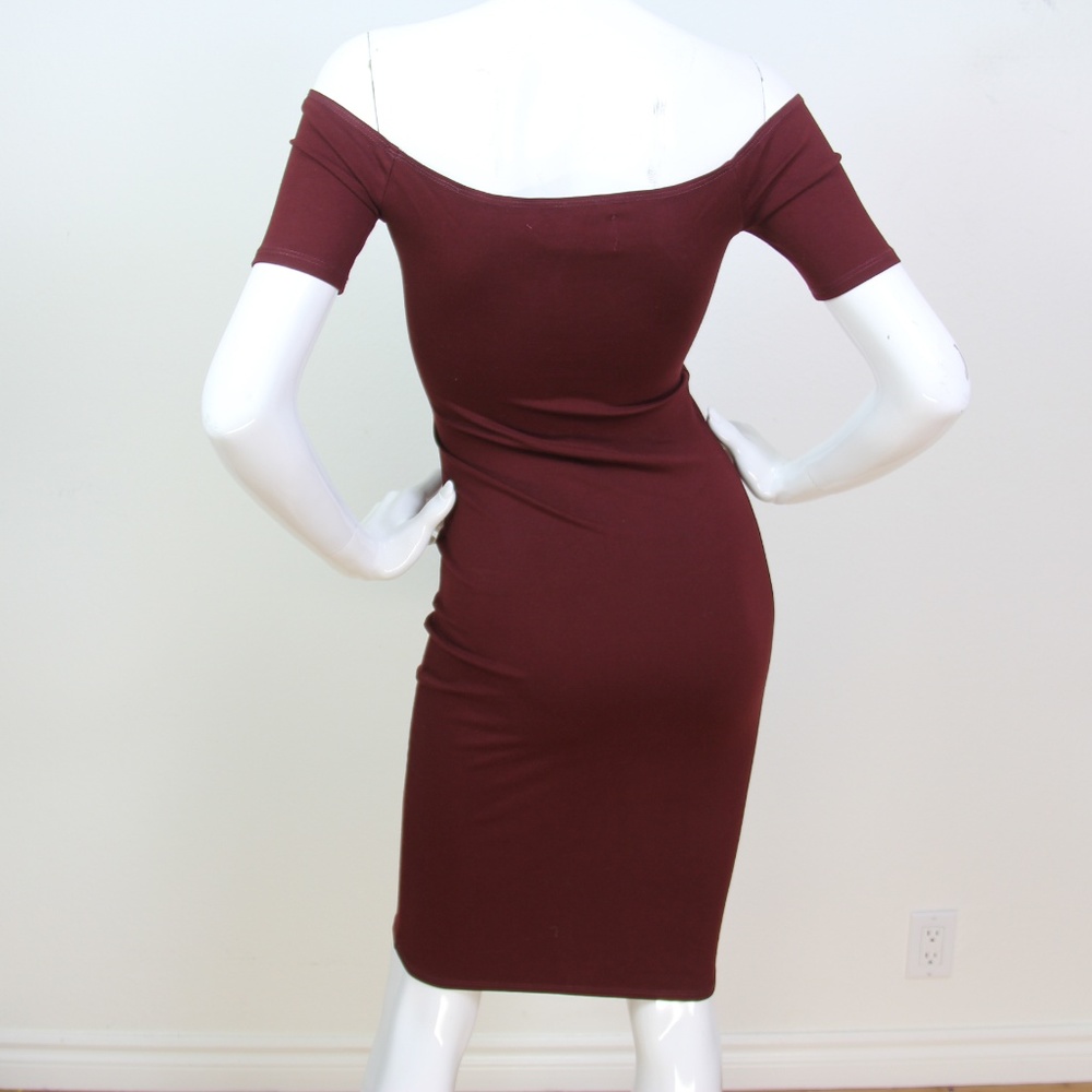 SOLD. Reformaton Burgundy Off Shoulder Dress - Picture 5 of 6